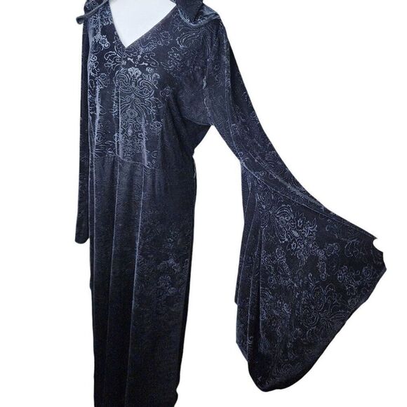 Spirit Witchy Dark Fantasy Vampire Hooded Bell Sleeve Dress Womens L Black - Picture 4 of 10